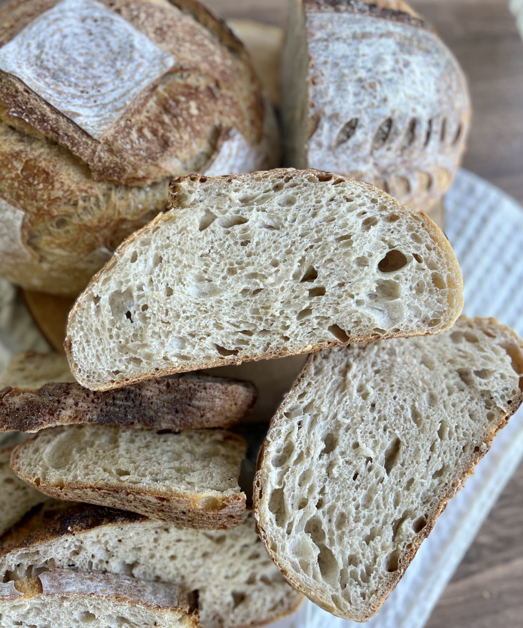 Sourdough bread on a countertop.